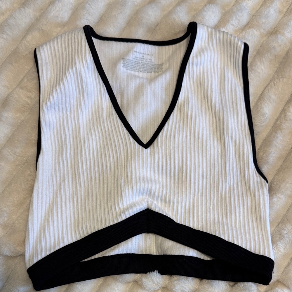 No Boundaries White and Black Ribbed Tank Top